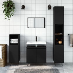vidaXL Juego de muebles de baño 3 pzas madera contrachapada negro