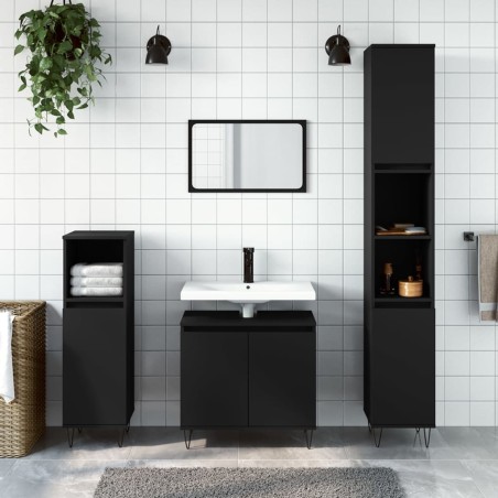 vidaXL Juego de muebles de baño 3 pzas madera contrachapada negro