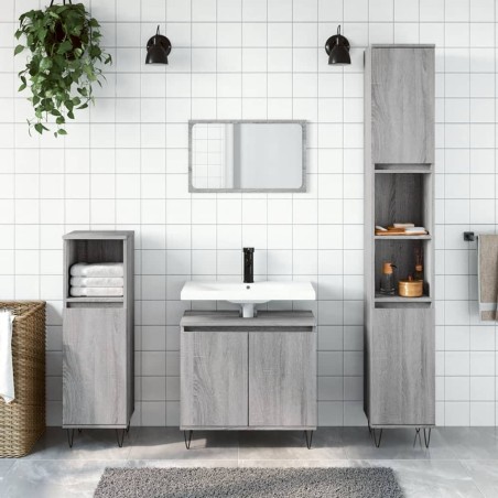 vidaXL Set de muebles de baño 3 pzas madera contrachapada gris sonoma