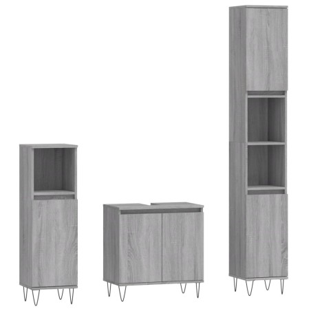 vidaXL Set de muebles de baño 3 pzas madera contrachapada gris sonoma