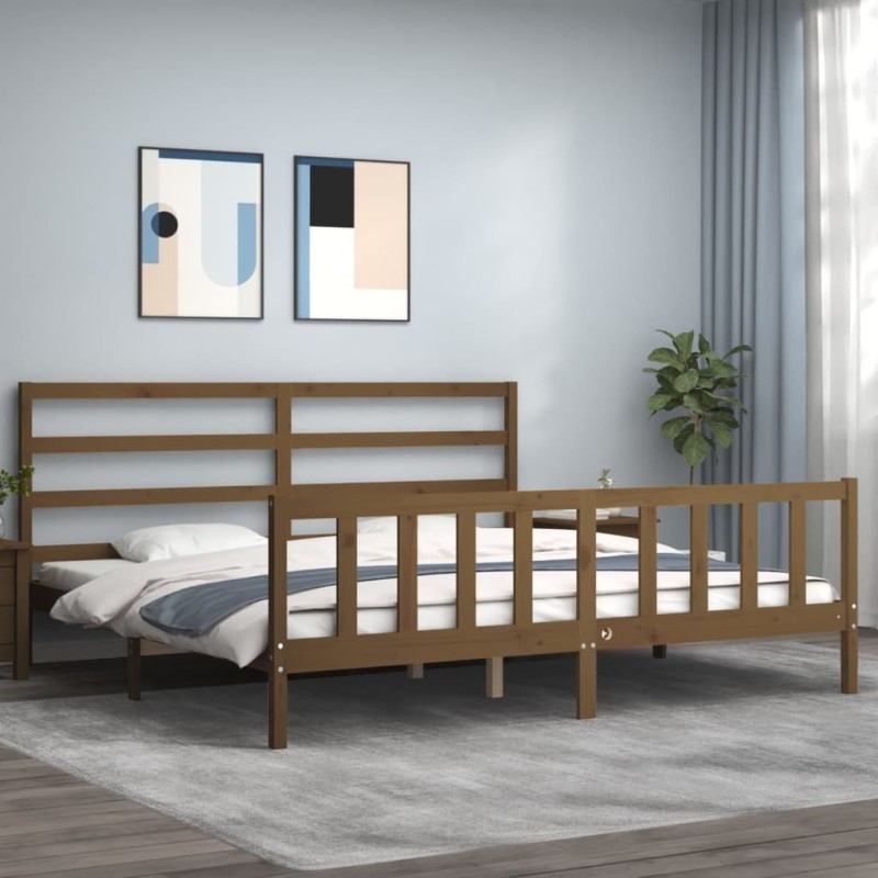 vidaXL Estructura cama y cabecero madera maciza marrón miel 200x200 cm vidaXL Estructura cama y cabecero madera maciza marrón miel 200x200 cm