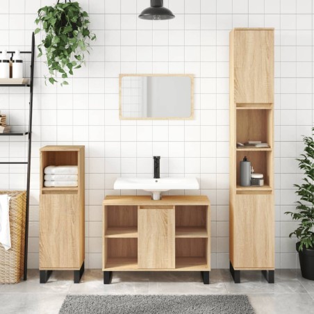 vidaXL Set de muebles de baño 3 pzas madera contrachapada roble Sonoma