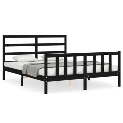 vidaXL Estructura de cama con cabecero madera maciza negro 160x200 cm