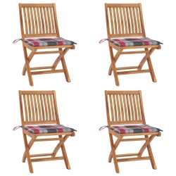 vidaXL Sillas de jardín plegables 4 uds madera maciza teca con cojines