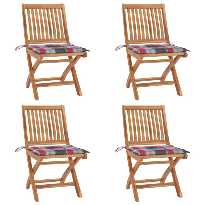 vidaXL Sillas de jardín plegables 4 uds madera maciza teca con cojines