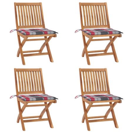vidaXL Sillas de jardín plegables 4 uds madera maciza teca con cojines