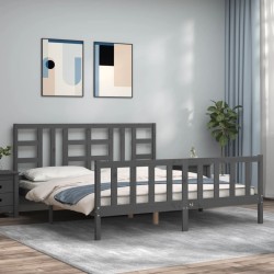 vidaXL Estructura de cama con cabecero madera maciza gris 180x200 cm