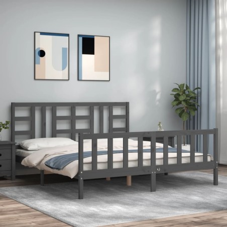 vidaXL Estructura de cama con cabecero madera maciza gris 180x200 cm