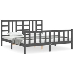 vidaXL Estructura de cama con cabecero madera maciza gris 180x200 cm