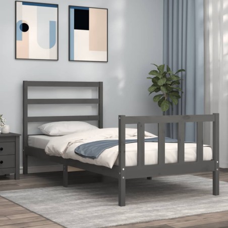 vidaXL Estructura de cama con cabecero madera maciza gris 90x190 cm
