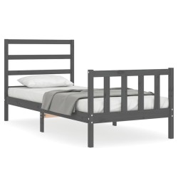 vidaXL Estructura de cama con cabecero madera maciza gris 90x190 cm