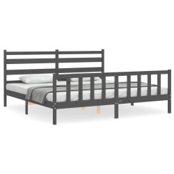 vidaXL Estructura de cama con cabecero madera maciza gris 180x200 cm