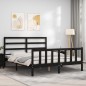 vidaXL Estructura cama de matrimonio con cabecero madera maciza negro vidaXL Estructura cama de matrimonio con cabecero madera maciza negro