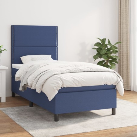 vidaXL Cama box spring con colchón tela azul 80x200 cm
