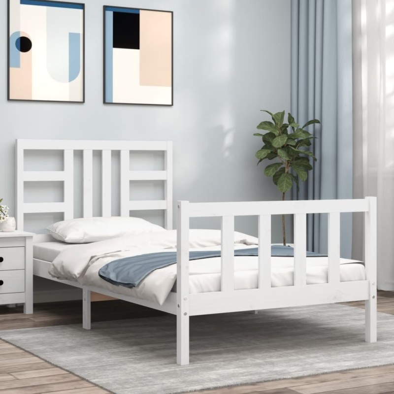 vidaXL Estructura de cama con cabecero madera maciza blanco 100x200 cm vidaXL Estructura de cama con cabecero madera maciza blanco 100x200 cm