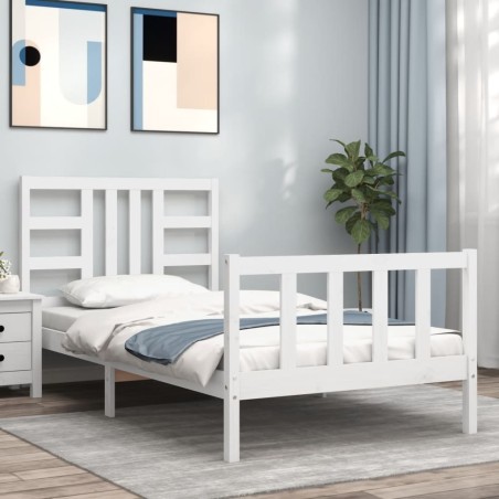 vidaXL Estructura de cama con cabecero madera maciza blanco 100x200 cm