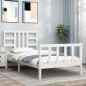vidaXL Estructura de cama con cabecero madera maciza blanco 100x200 cm vidaXL Estructura de cama con cabecero madera maciza blanco 100x200 cm