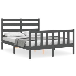 vidaXL Estructura cama de matrimonio con cabecero madera maciza gris