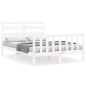 vidaXL Estructura cama de matrimonio con cabecero madera maciza blanco vidaXL Estructura cama de matrimonio con cabecero madera maciza blanco