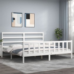 vidaXL Estructura de cama con cabecero madera maciza blanco 180x200 cm