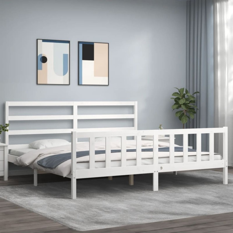 vidaXL Estructura de cama con cabecero madera maciza blanco 180x200 cm vidaXL Estructura de cama con cabecero madera maciza blanco 180x200 cm