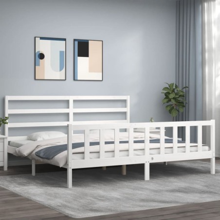 vidaXL Estructura de cama con cabecero madera maciza blanco 180x200 cm