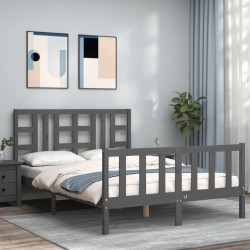 vidaXL Estructura cama de matrimonio con cabecero madera maciza gris