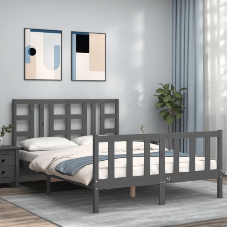 vidaXL Estructura cama de matrimonio con cabecero madera maciza gris