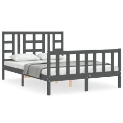 vidaXL Estructura cama de matrimonio con cabecero madera maciza gris