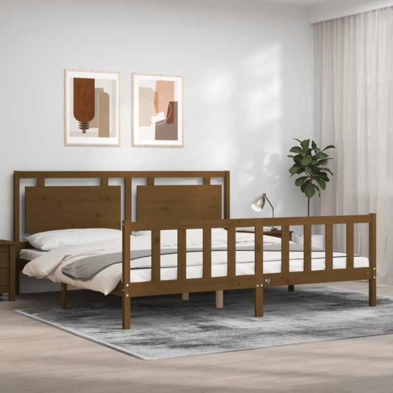 vidaXL Estructura cama y cabecero madera maciza marrón miel 200x200 cm vidaXL Estructura cama y cabecero madera maciza marrón miel 200x200 cm