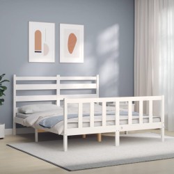 vidaXL Estructura de cama con cabecero madera maciza blanco 160x200 cm