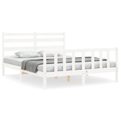 vidaXL Estructura de cama con cabecero madera maciza blanco 160x200 cm