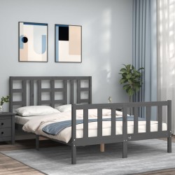 vidaXL Estructura de cama con cabecero madera maciza gris 160x200 cm