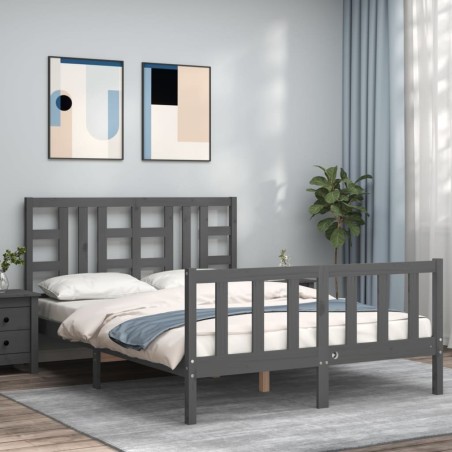 vidaXL Estructura de cama con cabecero madera maciza gris 160x200 cm