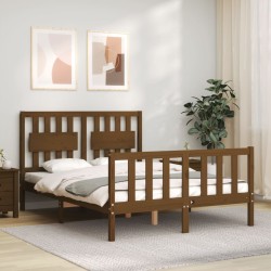 vidaXL Estructura cama y cabecero madera maciza marrón miel 120x200 cm