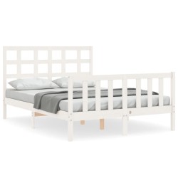 vidaXL Estructura cama de matrimonio con cabecero madera maciza blanco