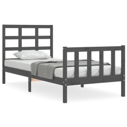 vidaXL Estructura de cama con cabecero madera maciza gris 100x200 cm