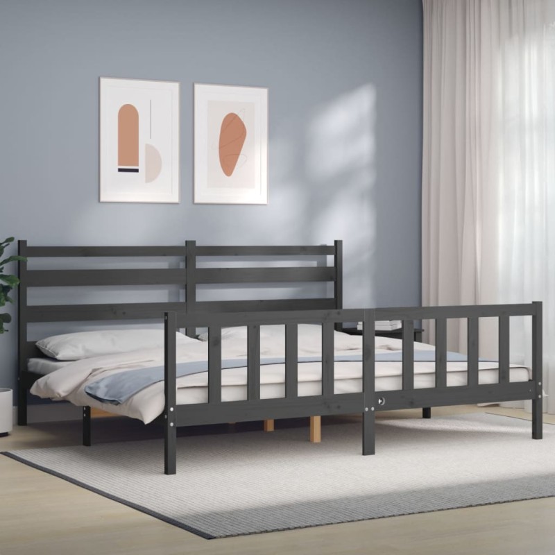 vidaXL Estructura de cama con cabecero madera maciza gris 200x200 cm vidaXL Estructura de cama con cabecero madera maciza gris 200x200 cm
