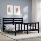 vidaXL Estructura cama de matrimonio con cabecero madera maciza negro vidaXL Estructura cama de matrimonio con cabecero madera maciza negro