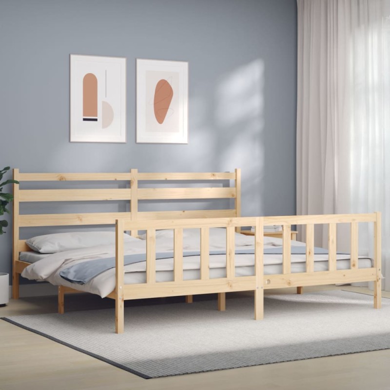 vidaXL Estructura de cama con cabecero madera maciza 180x200 cm vidaXL Estructura de cama con cabecero madera maciza 180x200 cm