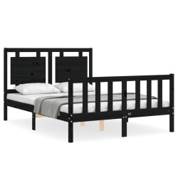 vidaXL Estructura cama de matrimonio con cabecero madera maciza negra