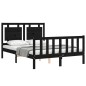 vidaXL Estructura cama de matrimonio con cabecero madera maciza negra