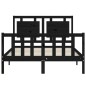 vidaXL Estructura cama de matrimonio con cabecero madera maciza negra