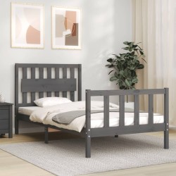 vidaXL Estructura de cama con cabecero madera maciza gris 100x200 cm