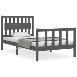 vidaXL Estructura de cama con cabecero madera maciza gris 100x200 cm