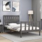 vidaXL Estructura de cama con cabecero madera maciza gris 100x200 cm vidaXL Estructura de cama con cabecero madera maciza gris 100x200 cm