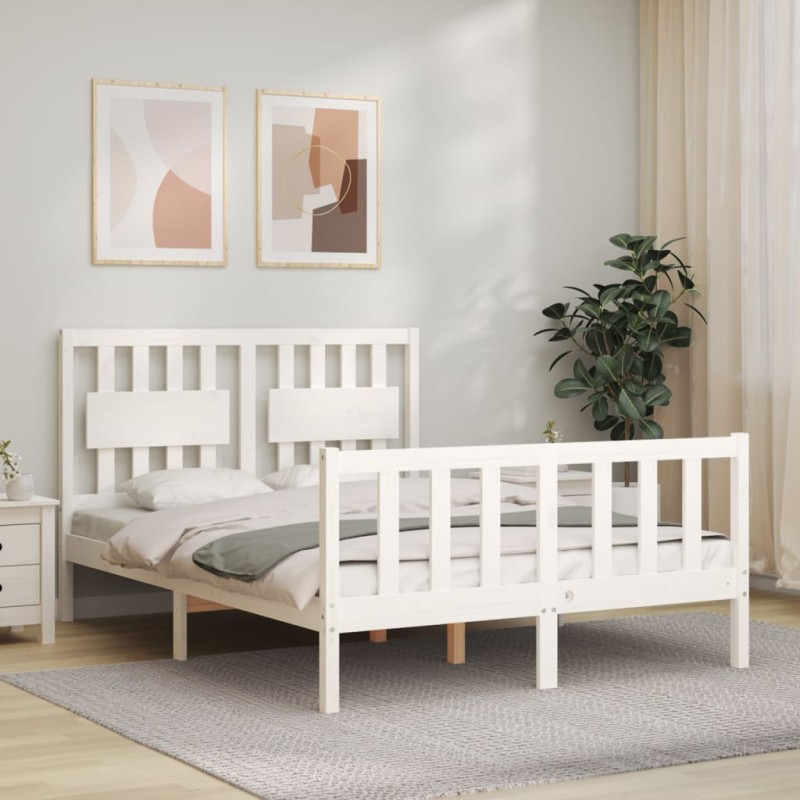 vidaXL Estructura de cama con cabecero madera maciza blanco 140x190 cm vidaXL Estructura de cama con cabecero madera maciza blanco 140x190 cm