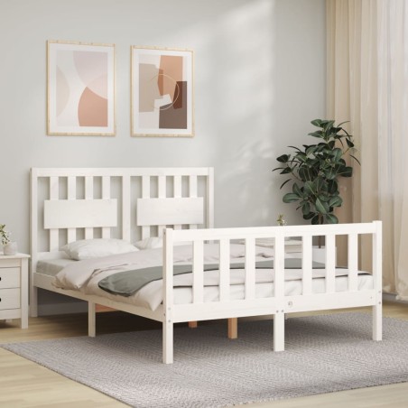 vidaXL Estructura de cama con cabecero madera maciza blanco 140x190 cm