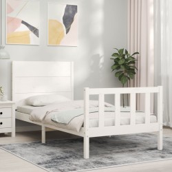vidaXL Estructura de cama con cabecero madera maciza blanco