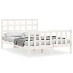 vidaXL Estructura de cama con cabecero madera maciza blanco 140x200 cm